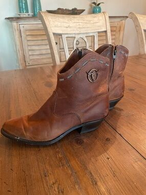 Laredo Brown Leather Ankle Booties with Side Zip